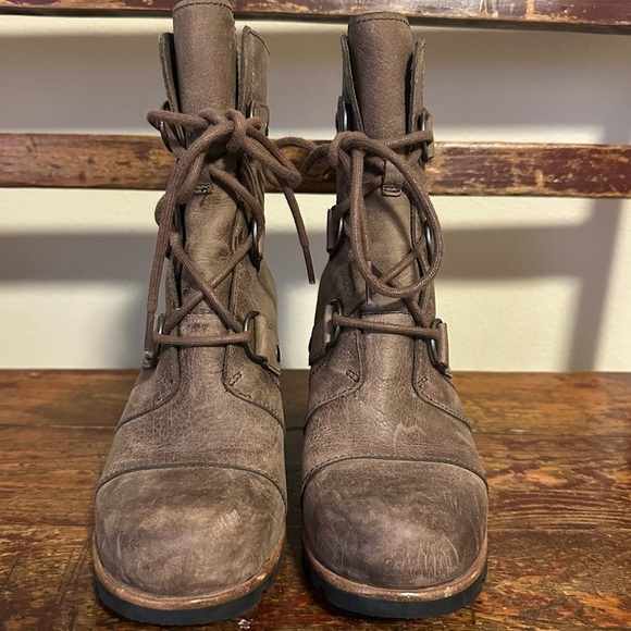 SOREL Joan Of Arctic Wedge Mid Calf Boot Dark Fog Distressed Brown Booties - Picture 10 of 15